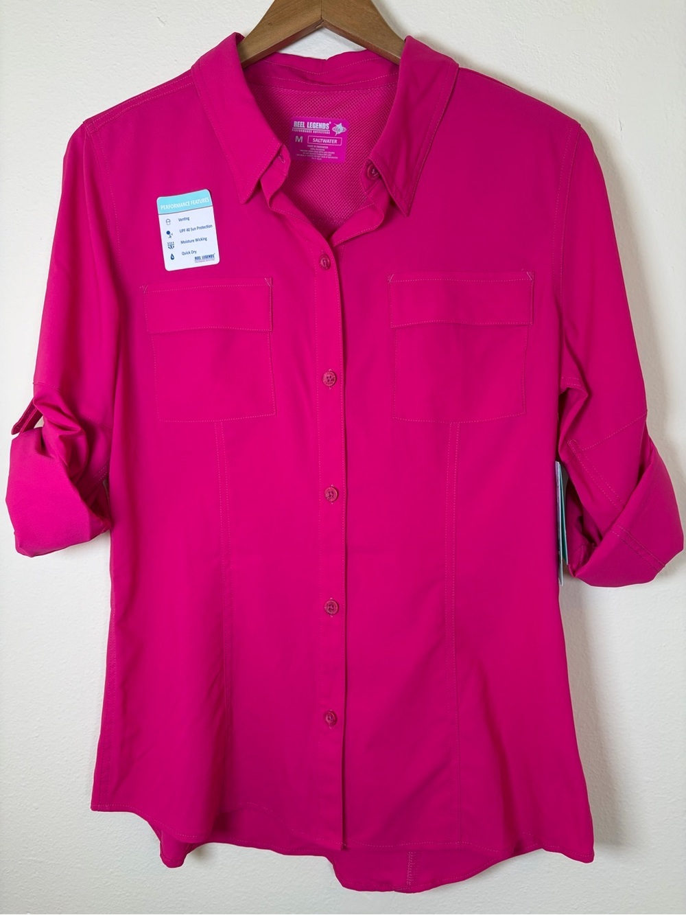 NWT Reel Legends Saltwater Beetroot Fuchsia Fishing Shirt UPF 40 M